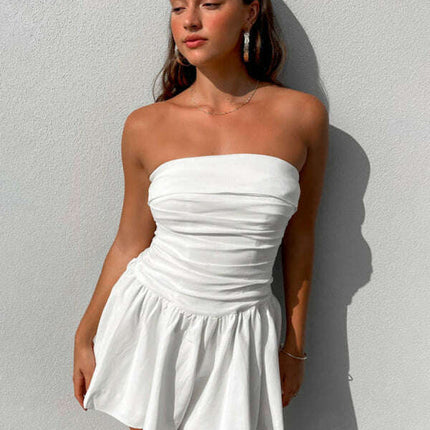 Women Pleated Strapless Mini Dress