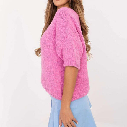Women Short Sleeve Sweater Model 206714 Beige Wool Blend - Très Elite
