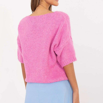 Women Short Sleeve Sweater Model 206714 Beige Wool Blend - Très Elite