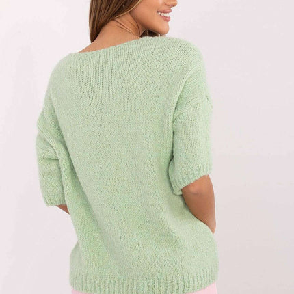 Women Short Sleeve Sweater Model 206714 Beige Wool Blend - Très Elite