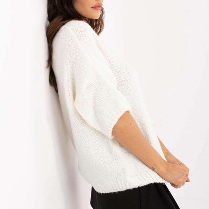 Women Short Sleeve Sweater Model 206714 Beige Wool Blend - Très Elite