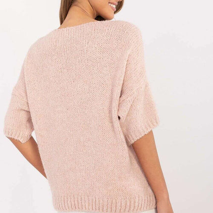Women Short Sleeve Sweater Model 206714 Beige Wool Blend - Très Elite