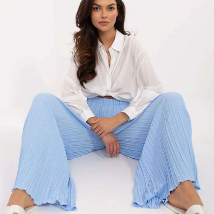 Women Trousers 213274 Blue High Waisted Structured Fabric - Très Elite