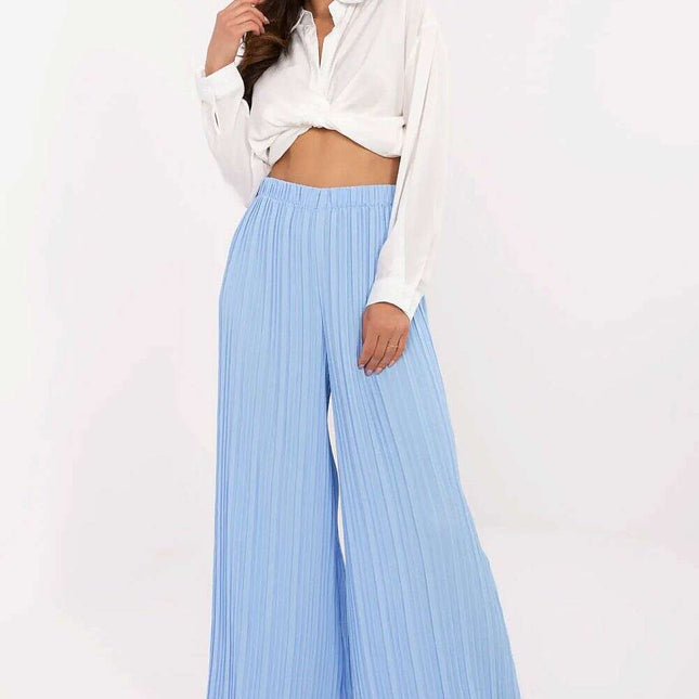 Women Trousers 213274 Blue High Waisted Structured Fabric