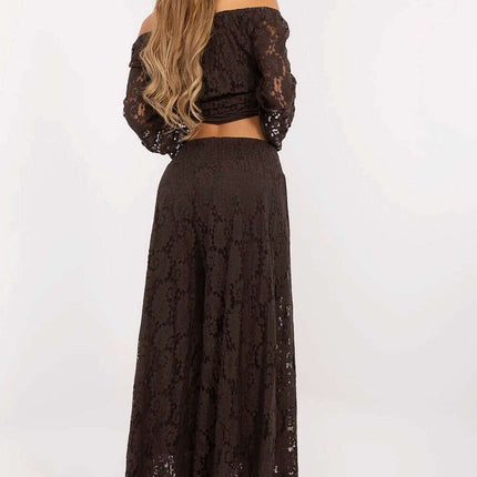 Women Trousers 214294 Lace Palazzo Pants Brown Lace Overlay - Très Elite