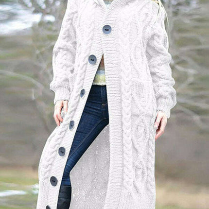 Women Woolen Knit Button Long Cardigan