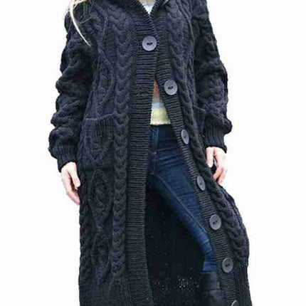 Women Woolen Knit Button Long Cardigan - Très Elite