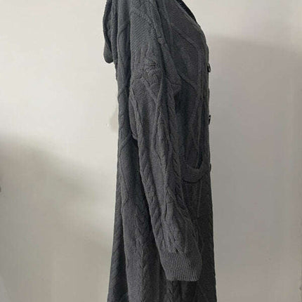 Women Woolen Knit Button Long Cardigan - Très Elite