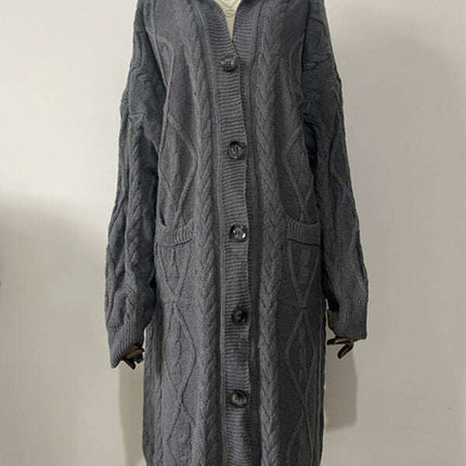 Women Woolen Knit Button Long Cardigan - Très Elite