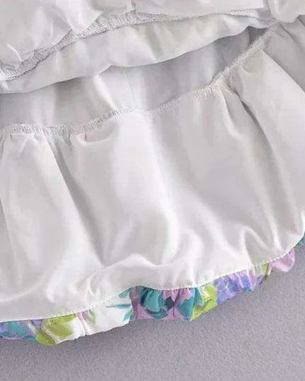 Eclectic Elegance: Lace-Trim Asymmetrical Puff Sleeve Boho Dress