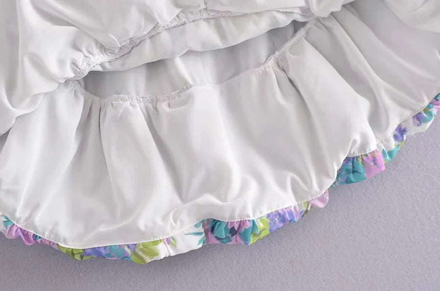 Jakoto Asymmetric Puff Sleeve Dress with Lace Ruffle Skirt - Bohemian Style
