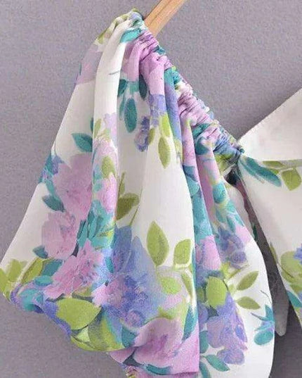 Eclectic Elegance: Lace-Trim Asymmetrical Puff Sleeve Boho Dress