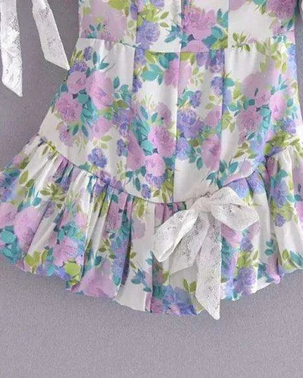 Eclectic Elegance: Lace-Trim Asymmetrical Puff Sleeve Boho Dress