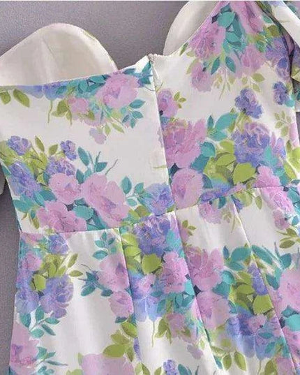 Eclectic Elegance: Lace-Trim Asymmetrical Puff Sleeve Boho Dress