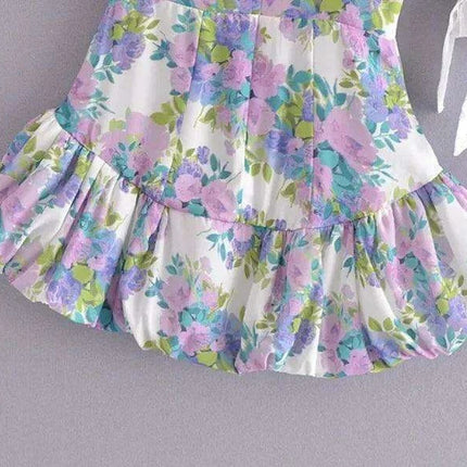 Eclectic Elegance: Lace-Trim Asymmetrical Puff Sleeve Boho Dress