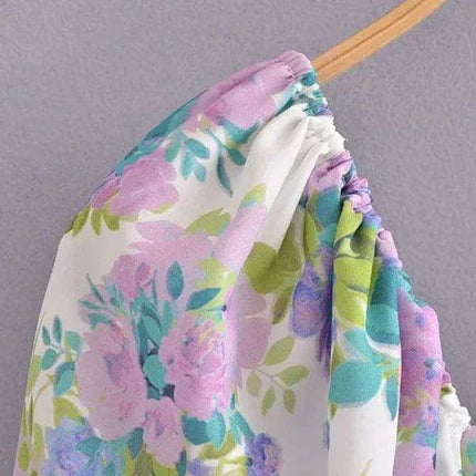 Eclectic Elegance: Lace-Trim Asymmetrical Puff Sleeve Boho Dress