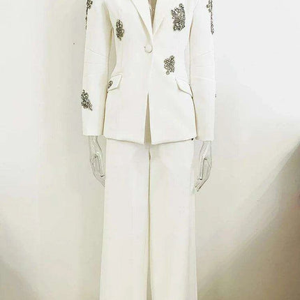 Women's 2-Piece Notched Blazer and Straight Pants Office Ensemble - Très Elite