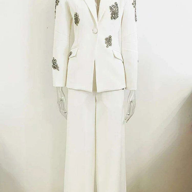 Women's 2-Piece Notched Blazer and Straight Pants Office Ensemble