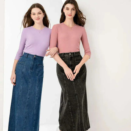 Women’s Ankle-Length Cotton Denim Maxi Skirt for Spring/Summer - Très Elite