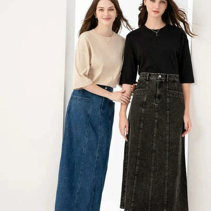 Women’s Ankle-Length Cotton Denim Maxi Skirt for Spring/Summer - Très Elite