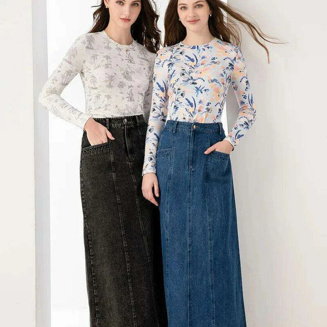 Women’s Ankle-Length Cotton Denim Maxi Skirt for Spring/Summer