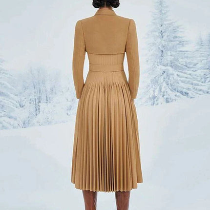 Women's Autumn Evening Dress with Adjustable Waist and Pleated Skirt - Très Elite