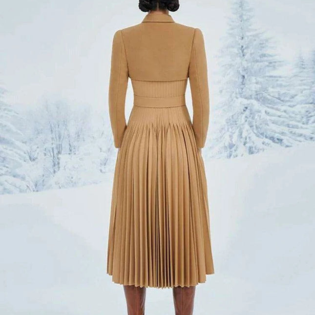 Women's Autumn Evening Dress with Adjustable Waist and Pleated Skirt