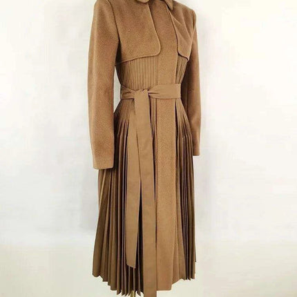 Women's Autumn Evening Dress with Adjustable Waist and Pleated Skirt - Très Elite