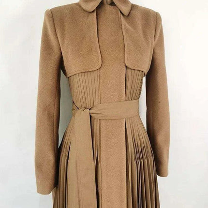 Women's Autumn Evening Dress with Adjustable Waist and Pleated Skirt - Très Elite