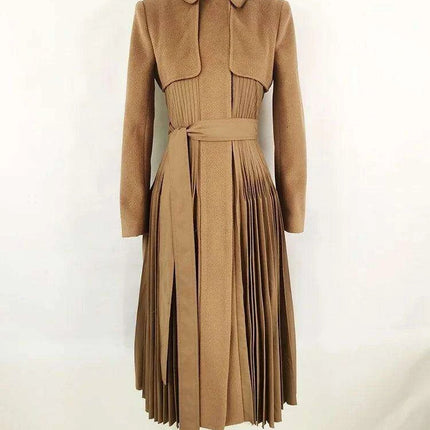 Women's Autumn Evening Dress with Adjustable Waist and Pleated Skirt