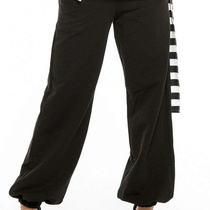 Women’s Black Cotton Aladdin-Style Trousers with Pockets and Elastic Waistband