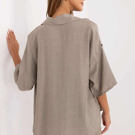 Womens Boho Shirt 214057 Soft Beige Viscose Linen Blend - Très Elite