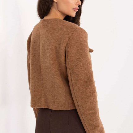 Womens Brown Short Jacket With Lining And Button Closure - Très Elite