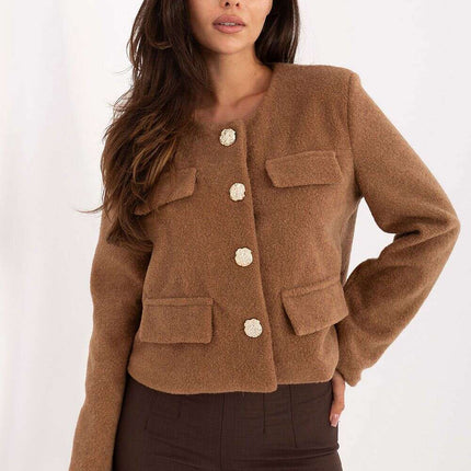 Womens Brown Short Jacket With Lining And Button Closure - Très Elite
