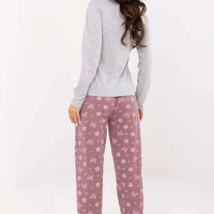 Women’s Butterfly Cotton Pajama Set with Floral Print & Elastic Waist - Très Elite