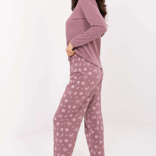Women’s Butterfly Cotton Pajama Set with Floral Print & Elastic Waist - Très Elite
