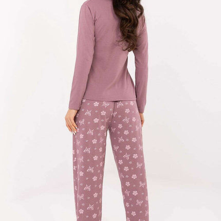 Women’s Butterfly Cotton Pajama Set with Floral Print & Elastic Waist - Très Elite