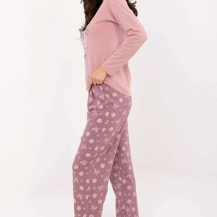 Women’s Butterfly Cotton Pajama Set with Floral Print & Elastic Waist - Très Elite