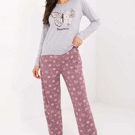 Women’s Butterfly Cotton Pajama Set with Floral Print & Elastic Waist - Très Elite