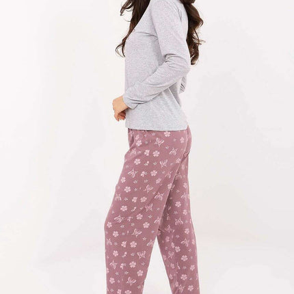 Women’s Butterfly Cotton Pajama Set with Floral Print & Elastic Waist - Très Elite