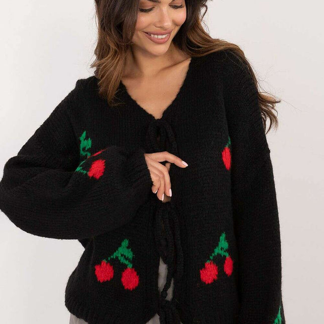 Womens Cardigan 200475 Fruit Print Casual Knitwear Style - Très Elite