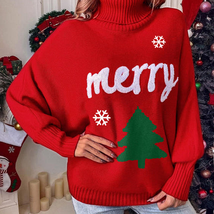 Women's Christmas casual bat sleeve letter knitted sweater- Très Elite- Très Elite