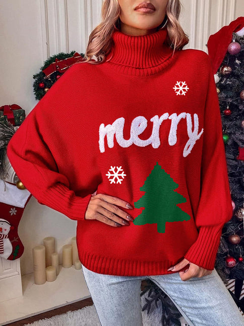 Women's Christmas casual bat sleeve letter knitted sweater- Très Elite- Très Elite