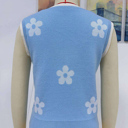 Women's Contrasting Color Jacquard V-Neck Sleeveless Knit Tank Top - Très Elite