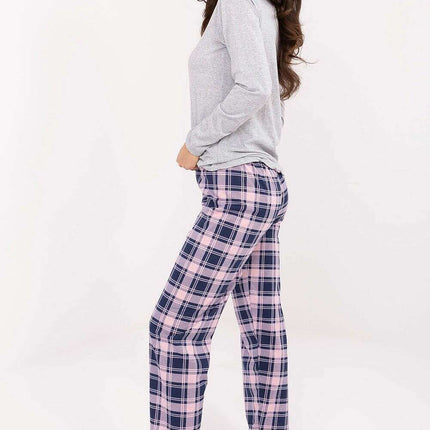 Women’s Cotton Pajama Set with Checkered Pants & Button Top - Très Elite