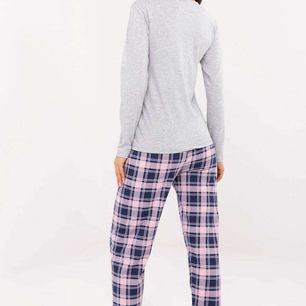 Women’s Cotton Pajama Set with Checkered Pants & Button Top - Très Elite