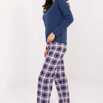 Women’s Cotton Pajama Set with Checkered Pants & Button Top - Très Elite