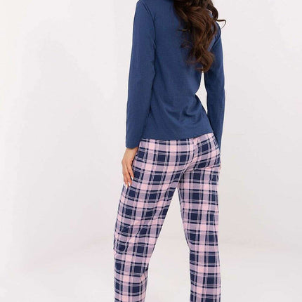 Women’s Cotton Pajama Set with Checkered Pants & Button Top - Très Elite