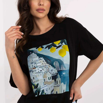 Womens Cotton T Shirt Model 213262 Black Elastane Tee - Très Elite