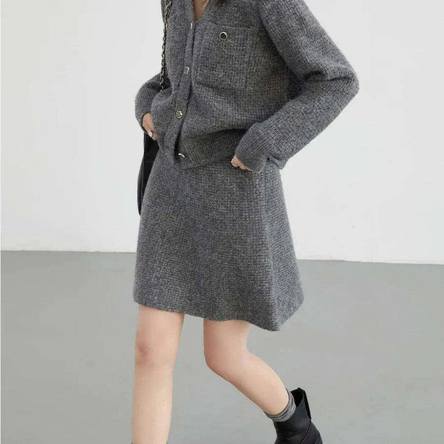 Women's Cozy Cardigan and A-line Skirt Ensemble for Spring